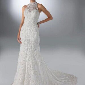DaVinci Lace Halter Wedding Dress - White